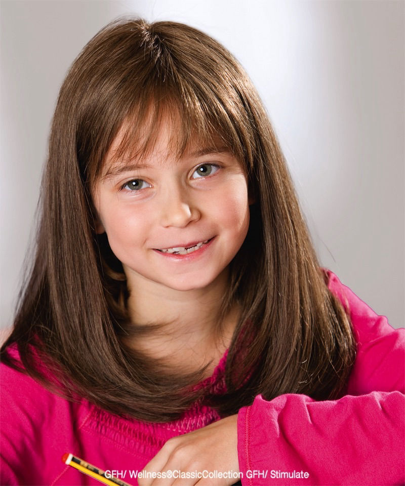 Kinderperücke mit schulterlangem, braunem Haar und natürlichem Fall